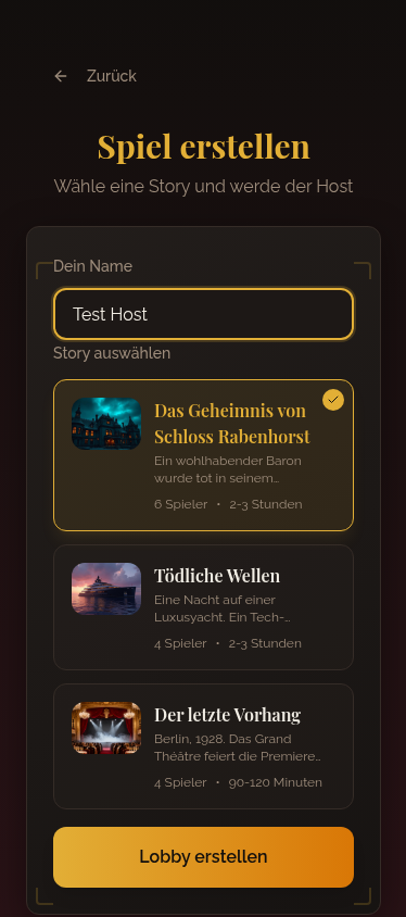 Lobby erstellen mit Story-Auswahl